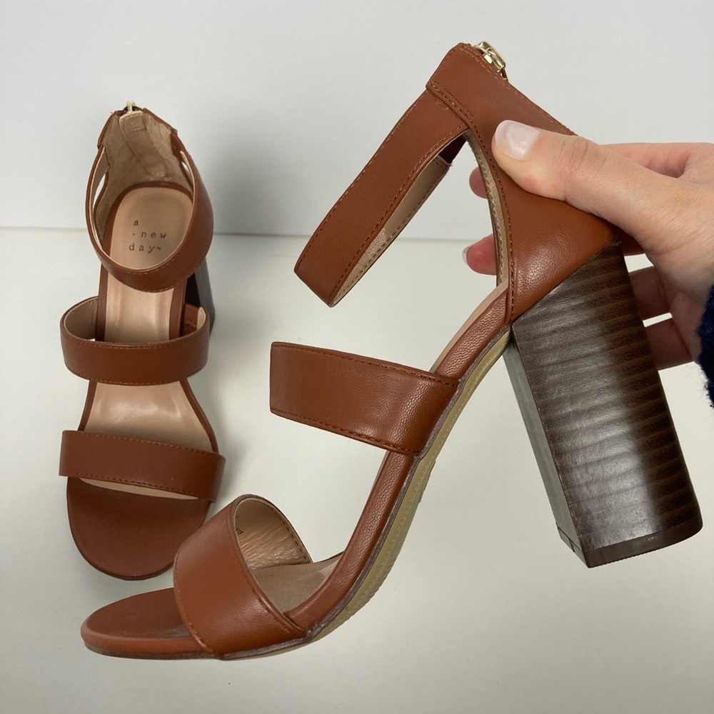 NWOT A New Day Target Brown Tan Strappy High Heel Clog